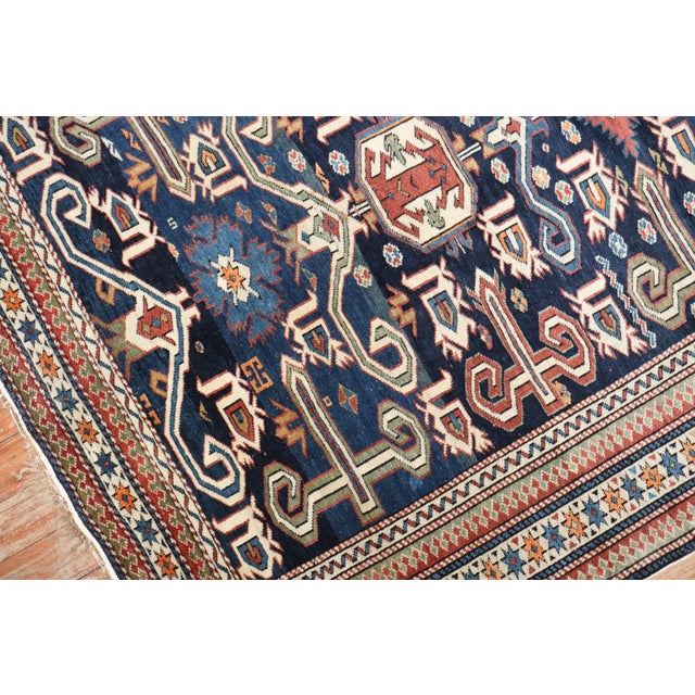 Folk Art Late 19th Century Antique Zabihi Collection Caucasian Perpedil Blue Rug - 3'5" X 5'1" For Sale - Image 3 of 17