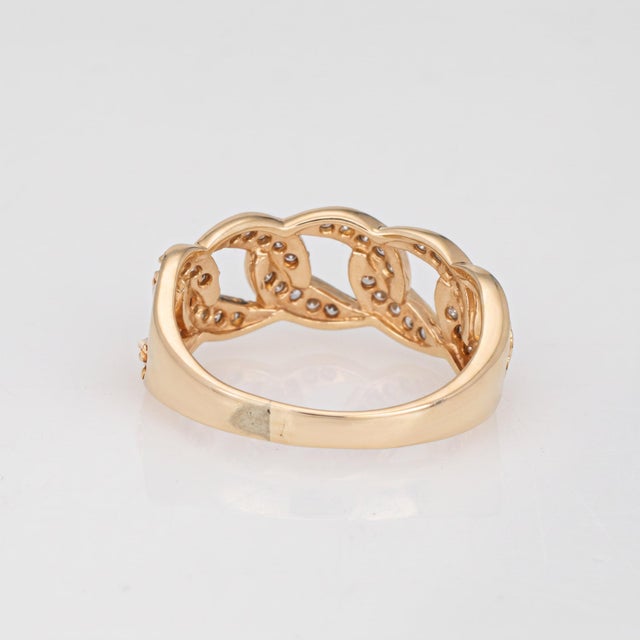 1990s Vintage Diamond Curb Link Ring Sz 7 Yellow Gold Pavé Chain Link Statement Band For Sale - Image 5 of 7
