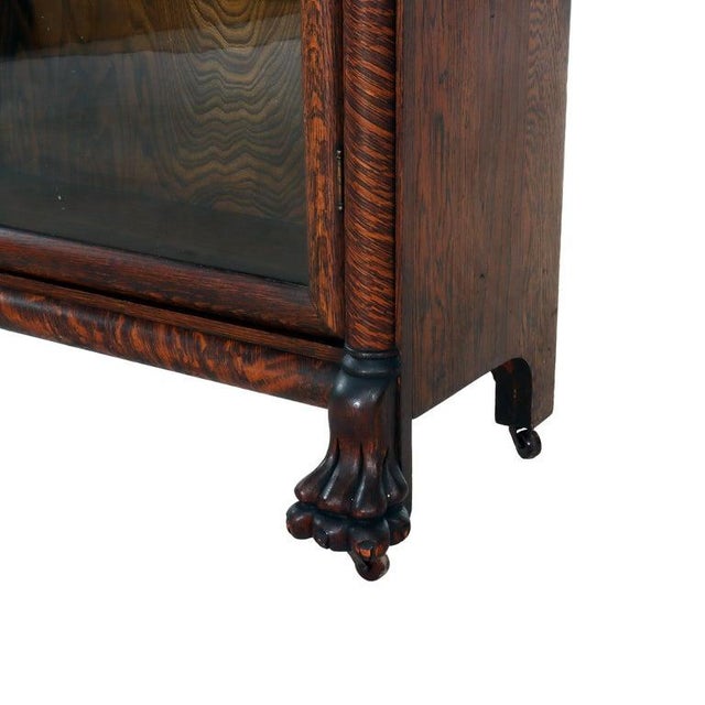Arts & Crafts Arts & Crafts Oak Single Door Clawfoot Bookcase With Reeded Columns C1920 For Sale - Image 3 of 11