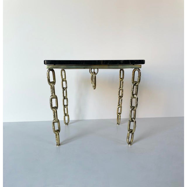 Glamour/Luxury Design side table with an original brass chain frame and a black veined marble top. Dimensions: W 45 x D 45...