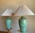 Absolutely STUNNING pair of vintage ceramic urn lamps with pleat detail and jade and gold antiqued finish. Original,...