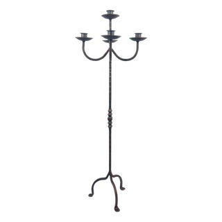 Hand Forged Wrought Iron Floor Candelabra 50″ (127cm) Antique Copper Patina 5-Arm Tiered Candle Holder Gothic Church Wedding Decor For Sale