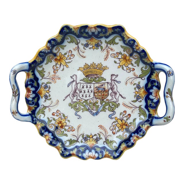 French Faience Handled Platter Desvres, Circa 1900 For Sale