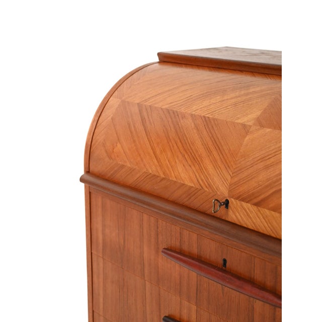 Teak Secretaire with Elongated Carved Handles, 1950s For Sale - Image 9 of 11