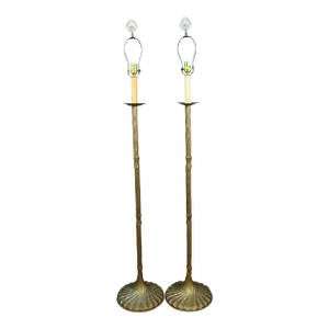 Mid 20th Century Hollywood Regency Twisted Brass Candlestick Library Floor Lamps - a Pair