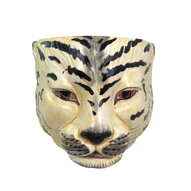 Mid-century hand-painted Italian pottery tiger jardiniere. Signed “San Marco Made in Italy”.