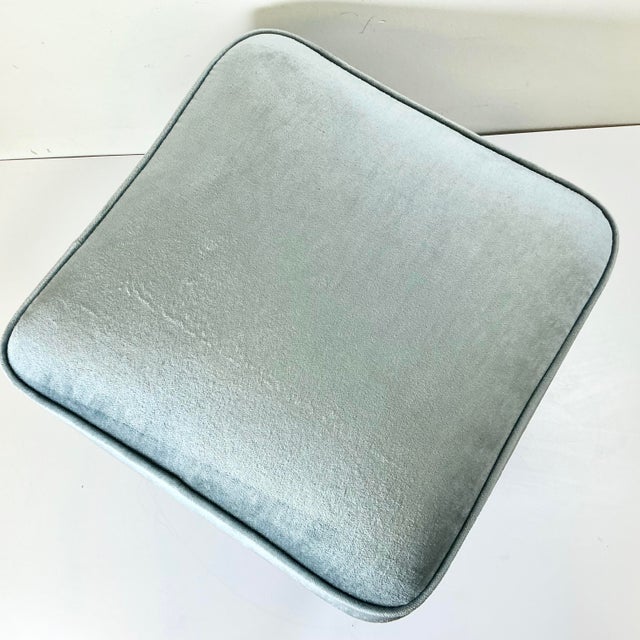 1960s Vintage Mid-Century Boho Chic Atomic Metal Footstool With Sky Blue Velvet Cushion For Sale - Image 11 of 13