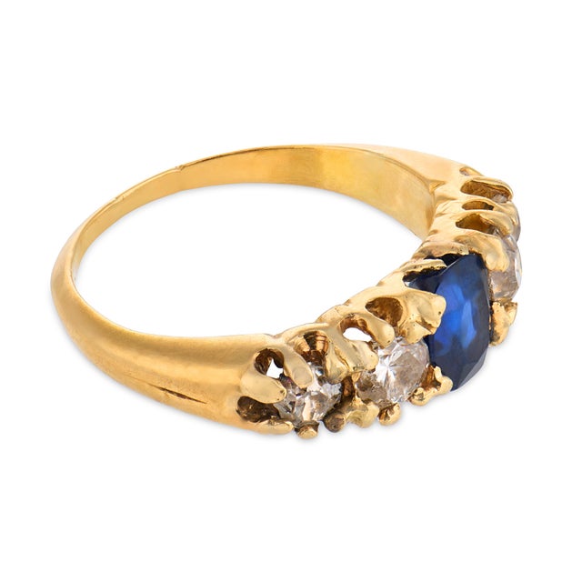 1900-1909 Victorian Sapphire Diamond 18k Yellow Gold Ring, Size 12.5 For Sale - Image 4 of 4