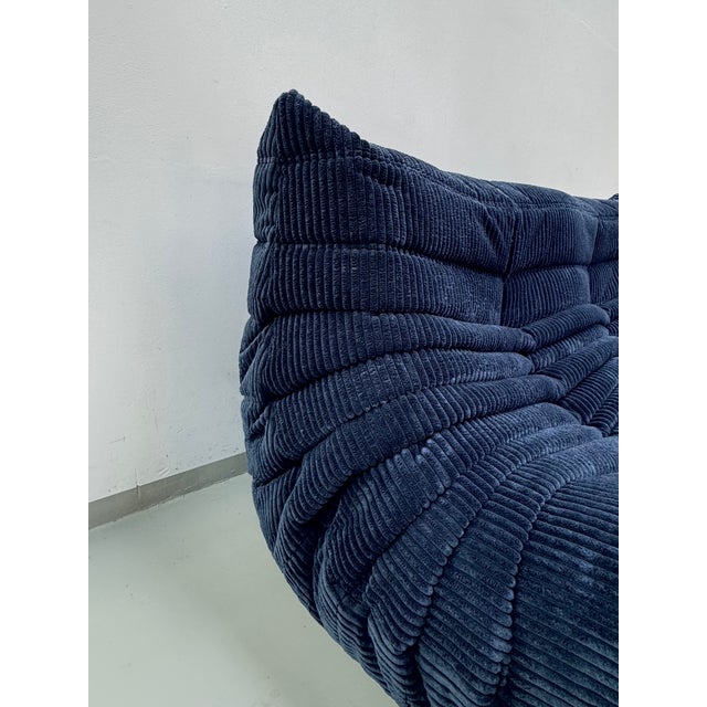Textile French Togo 2-Seater Sofa in Blue Corduroy attributed Michel Ducaroy for Ligne Roset, 1970s For Sale - Image 7 of 12