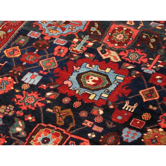 1900s Blue Navy Harshang Tribal Antique W. Persian Bijar Rug 11'8" X 14'2" Handknotted Wool Carpet For Sale In New York - Image 6 of 18