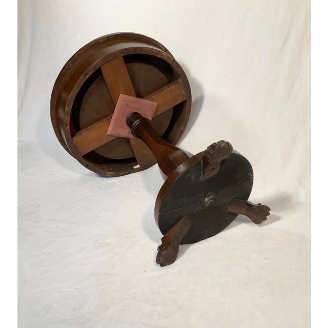 Antique 1800s Rosewood Pedestal Plant Holder Removable Copper Insert, Three-Legged Lions Hairy Paw For Sale In Greenville, SC - Image 6 of 12