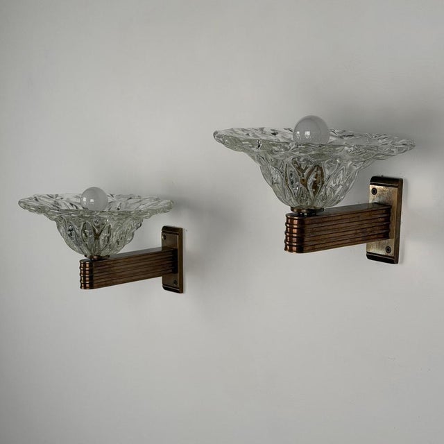 Sculptural Bullicante Glass Wall Sconces from Barovier & Toso, 1940s, Set of 2 For Sale - Image 4 of 18