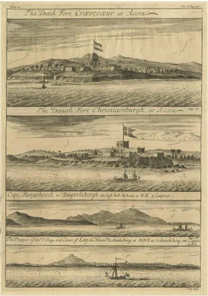 Johannes Kip, Dutch and Danish Forts on the West African Gold Coast, 1744, Print