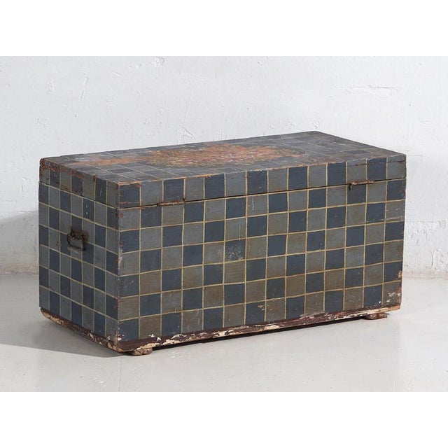 Vintage Painted Trunk with Geometric Patterns, 1920 For Sale - Image 12 of 13