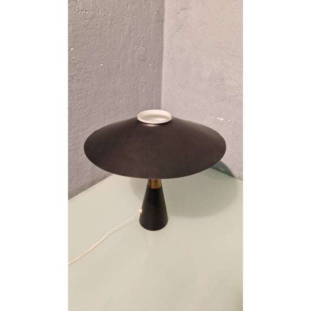 Black Table Lamp in Iron, Brass and Glass with Black Lampshade, 1950s For Sale - Image 8 of 11