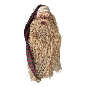 Rare Vintage 40-Inch Papier Maché Santa Claus Face With Raffia Beard, Mustache & Hair