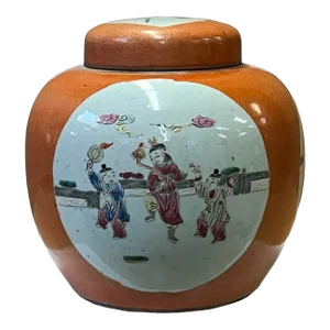 Oriental Orange Base Kids Graphic Porcelain Round Jar