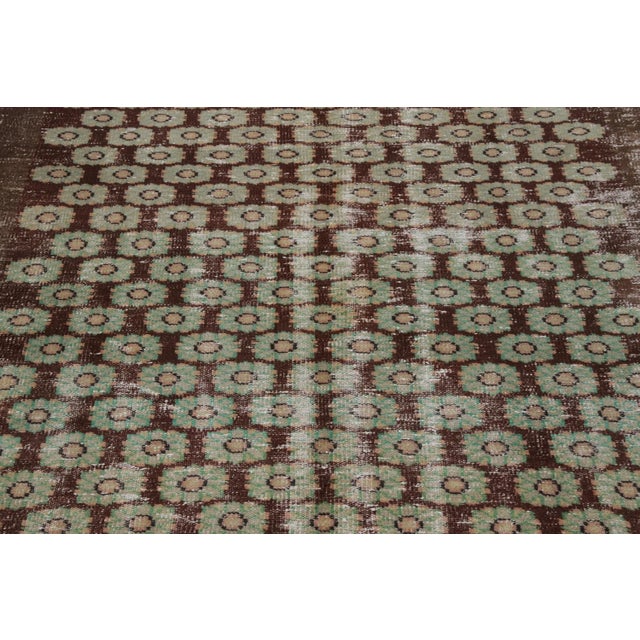 Hand-Knotted Vintage Mid Century Distressed Rug in a Brown, Green Floral Pattern For Sale - Image 4 of 6