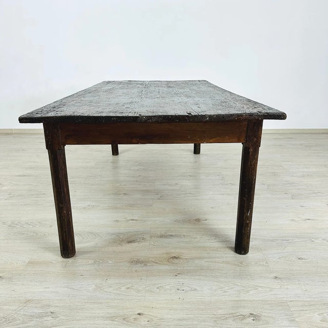Wood 18th Century Italian Rustic Farmhouse Table With Geometric Inlaid Top For Sale - Image 7 of 8