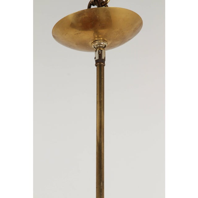 5 Arm Italian brass chandelier with Kalmar glass and candelabra sockets.