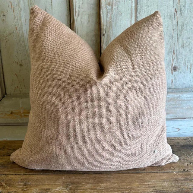 Wood Custom Hand Made Patchwork Wool Pillow Includes Down Feather Insert For Sale - Image 7 of 8