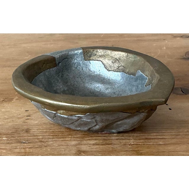 Vintage Brass and Pewter Walnut Bowl For Sale - Image 9 of 12