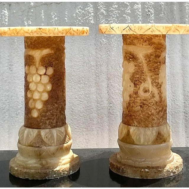 Mid 20th Century Vintage Italian Carved Alabaster Pedestals - A Pair For Sale - Image 5 of 10