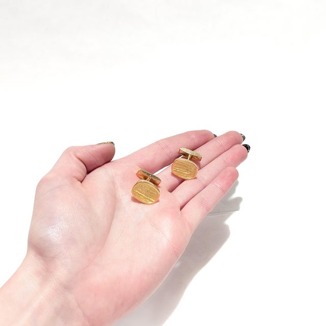 Mid-Century Modern Pair of Georg Jensen Danish Mid-Century 18k Gold Cufflinks For Sale - Image 3 of 13