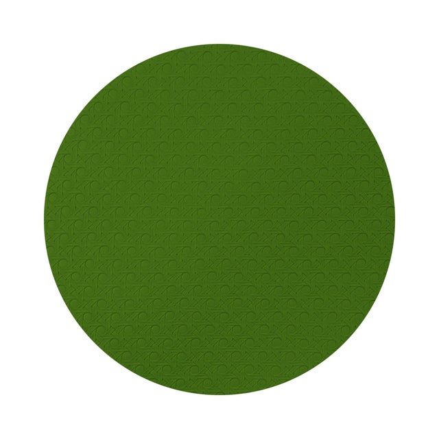 2020s Solid Moss Vegan Leather Round Cane Placemat, Set of 4 For Sale - Image 5 of 5