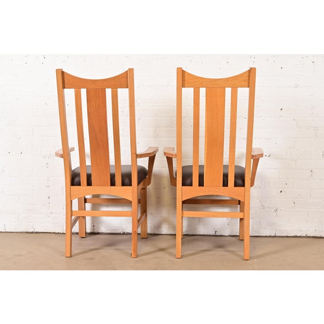 Stickley Style Mission Oak Arts & Crafts High Back Dining Chairs, Set of Six For Sale - Image 10 of 12