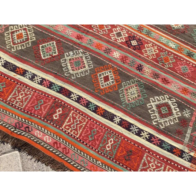 Red Vintage Turkish Kilim Rug - 63" X 100" For Sale - Image 8 of 11
