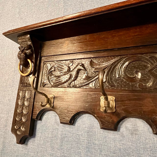 Antique Gothic Lions Head Wall Shelf Coat & Hat Rack For Sale - Image 15 of 18