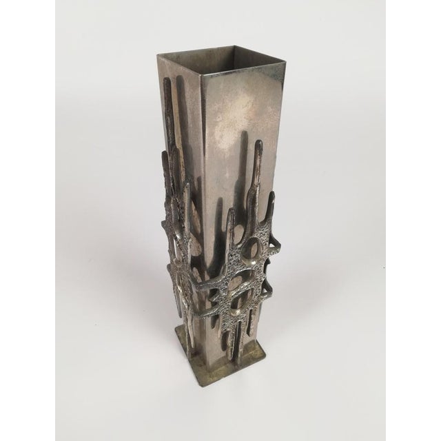 Metal Italian Brutalist Steel Vase, Italy, 1970s For Sale - Image 7 of 13