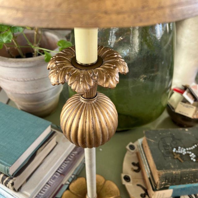 Stiffel Vintage Tall Gold Art Nouveau Lilly Pad Table Lamp With Gold Shade For Sale - Image 4 of 8