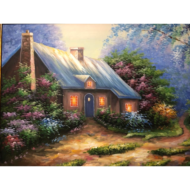 Traditional Late 20th Century Cabin in the Woods Painting For Sale - Image 3 of 9