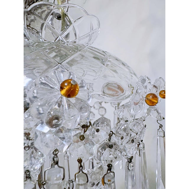 Vintage Crystal Basket Chandelier With Pressed Flower Swags & Amber Beads For Sale In New York - Image 6 of 10