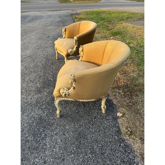 Vintage Rope and Tassel Carved Bergère Chairs - A Pair For Sale - Image 4 of 12