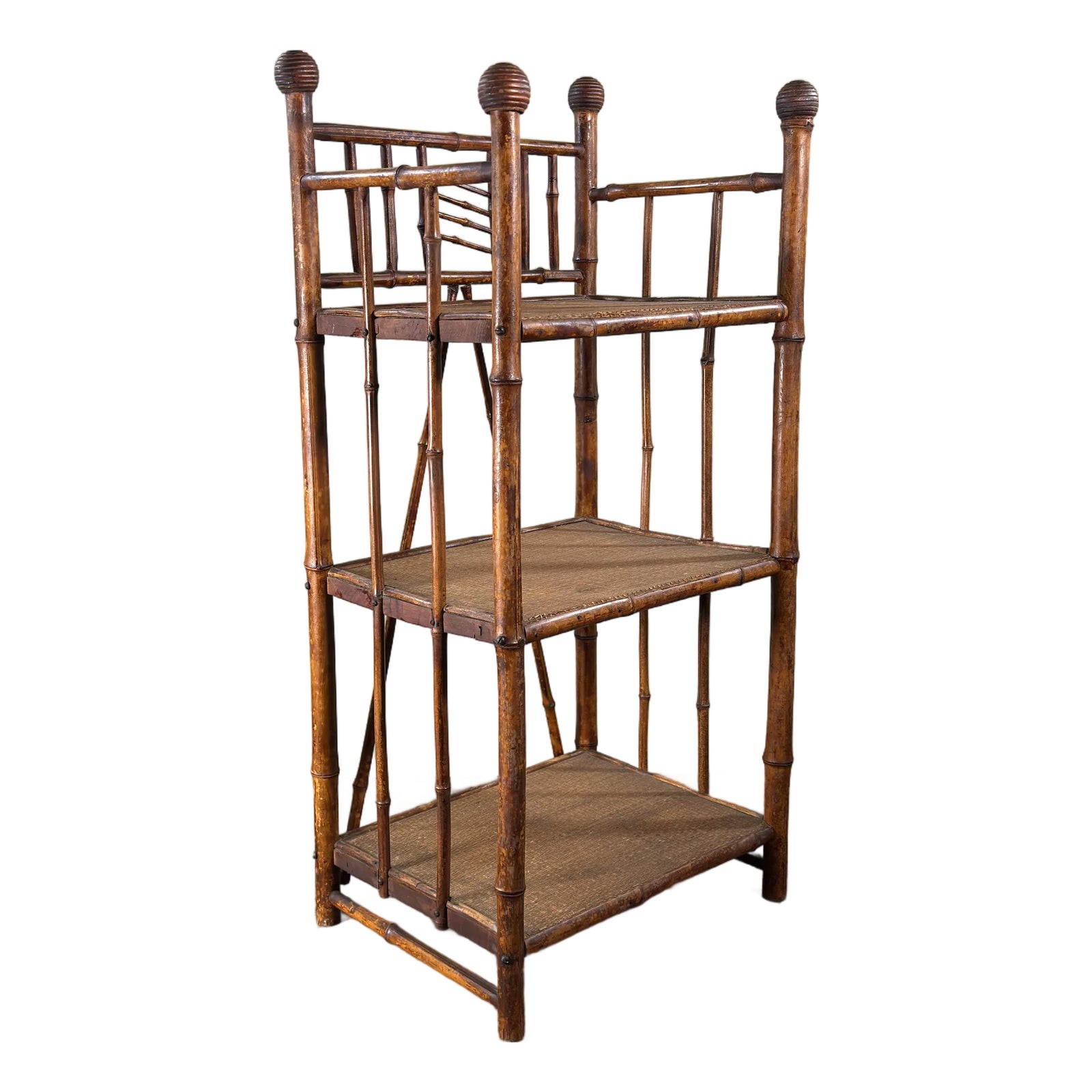 Diminutive Antique Bamboo Etagere Small 3 Shelf Bookshelf