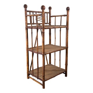 Diminutive Antique Bamboo Etagere Small 3 Shelf Bookshelf For Sale