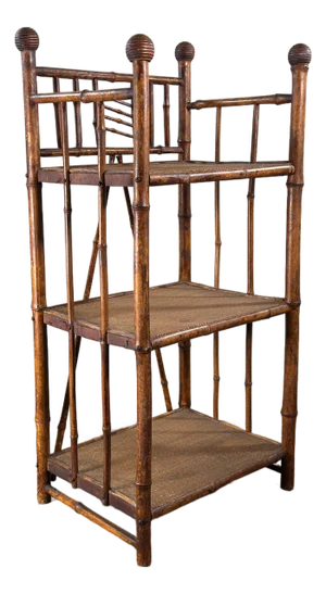 Diminutive Antique Bamboo Etagere Small 3 Shelf Bookshelf