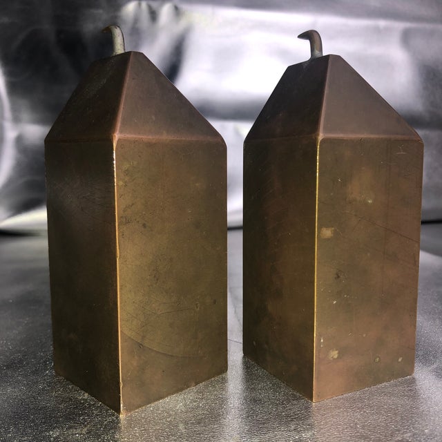 Great art deco geometric design on these five pound (yes 5 pounds each) hanging scale weights which make the perfect set...