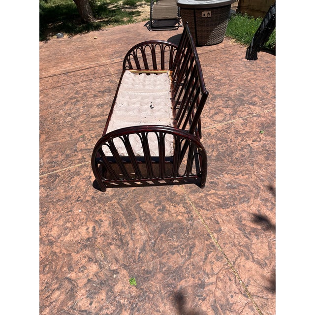 Wood Boho Wicker Rattan Coastal Sofa Couch For Sale - Image 7 of 12