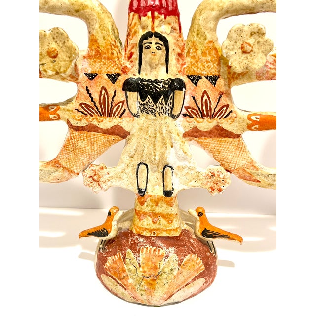 Vintage Handmade Mexican Folk Art Ceramic Candelabra Candle Tree Birds Rabbits For Sale - Image 10 of 12