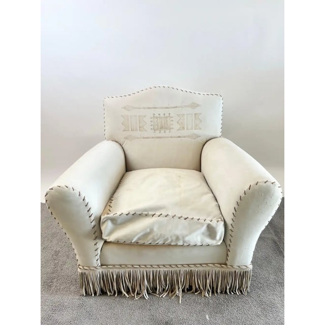 Vintage Ralph Lauren Leather Club Chair, Hand-Painted Arrowhead & Fringe, 1980's This exceptional vintage club chair by...
