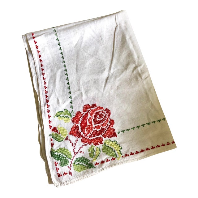 Antique French Linen Tablecloth For Sale