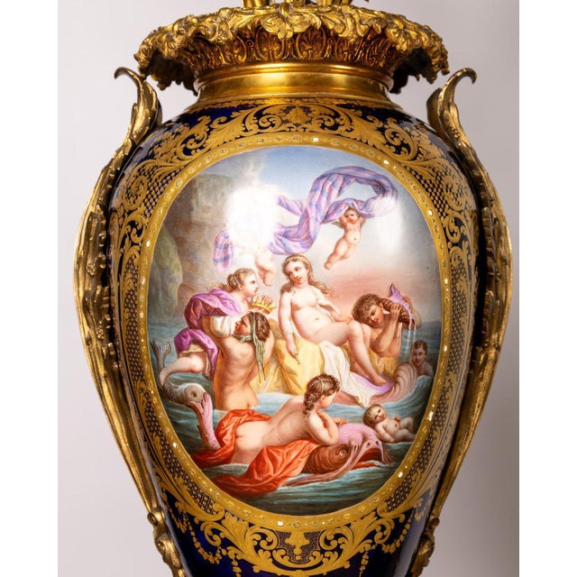 Large Sèvres Porcelain and Gilt Bronze Vases with Floral Bouquets, 1800s For Sale - Image 5 of 13