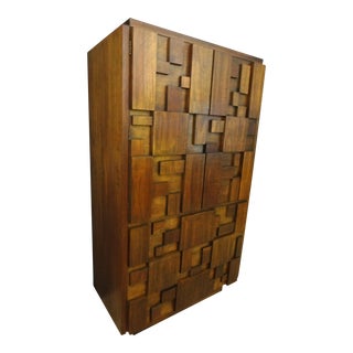 Mid-Century Lane Brutalist "Mosaic" Highboy Bureau For Sale