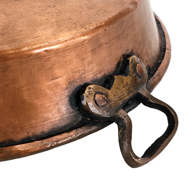 Antique 19th Hammered Solid Copper Pan Brass Handle Tin Lined 19th C For Sale - Image 12 of 12