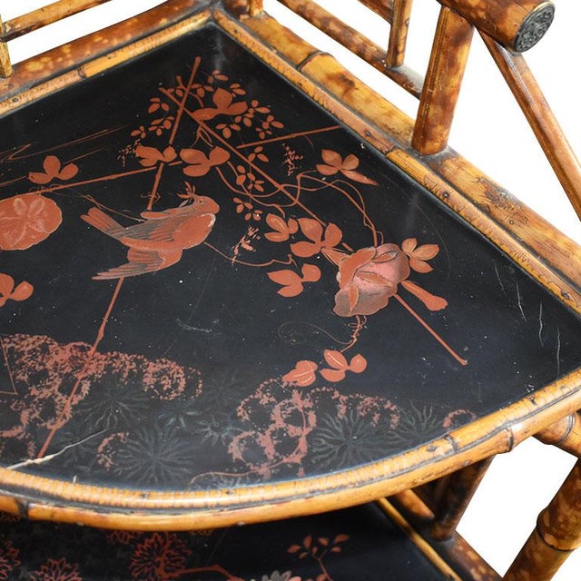 Chinoiserie Japanned English Pagoda Bamboo Standing Corner Shelf or Etagere For Sale In Oklahoma City - Image 6 of 11