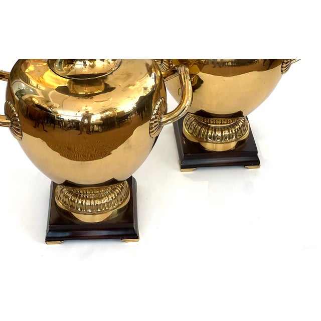 Brass Striking Pair Hollywood Regency Marbro Polished Brass 'Hydria' Lamps For Sale - Image 8 of 12